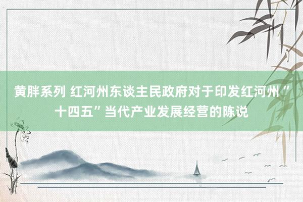 黄胖系列 红河州东谈主民政府对于印发红河州“十四五”当代产业发展经营的陈说