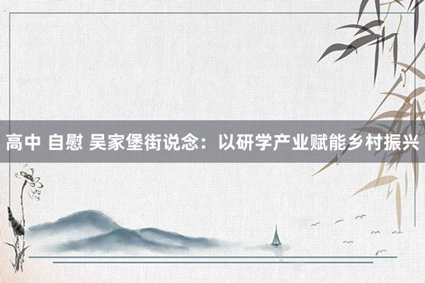 高中 自慰 吴家堡街说念：以研学产业赋能乡村振兴