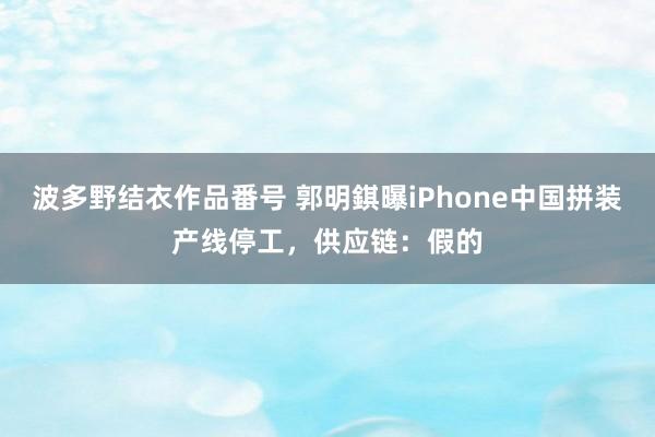 波多野结衣作品番号 郭明錤曝iPhone中国拼装产线停工，供应链：假的